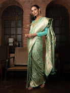 Sea Green Meenakari Uppada Katan Silk Handloom Banarasi Saree - Sacred Weaves