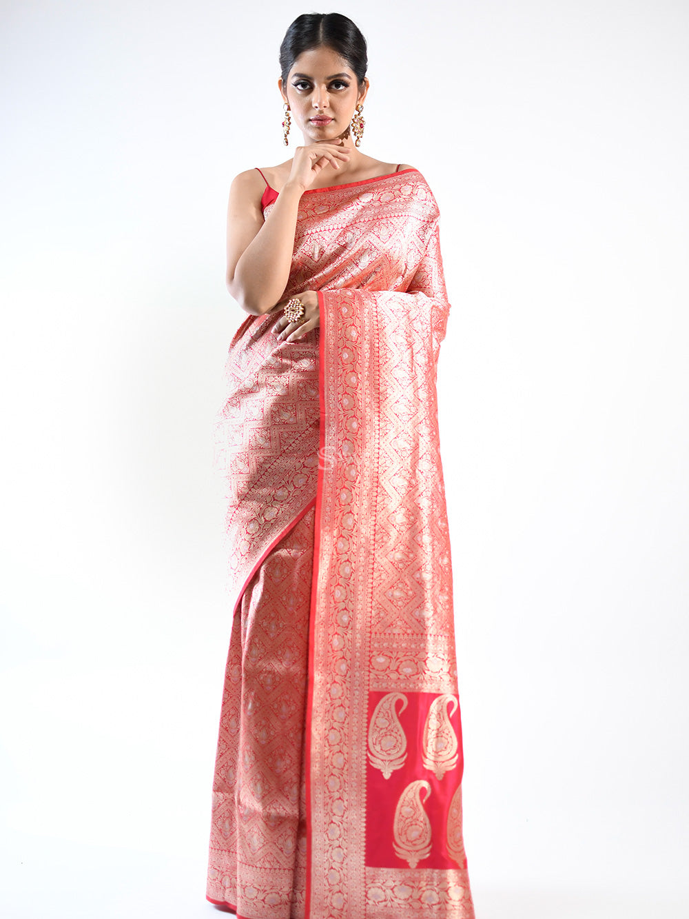 Red Pink Brocade Katan Silk Handloom Banarasi Saree - Sacred Weaves