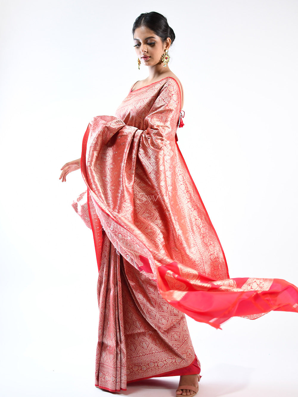 Red Pink Brocade Katan Silk Handloom Banarasi Saree - Sacred Weaves