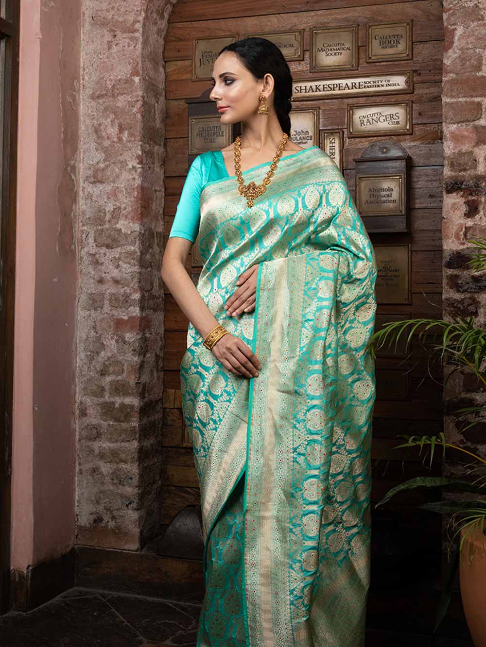 Sea Green Meenakari Uppada Katan Silk Handloom Banarasi Saree - Sacred Weaves