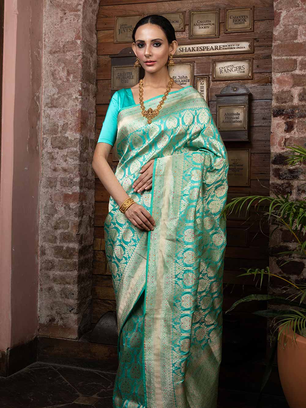 Sea Green Meenakari Uppada Katan Silk Handloom Banarasi Saree - Sacred Weaves