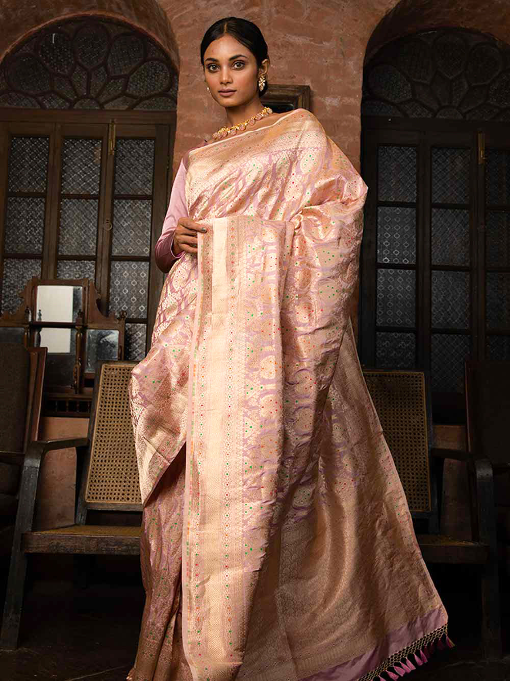 Onion pink and grey silk saree - G3-WSA54246 | G3fashion.com