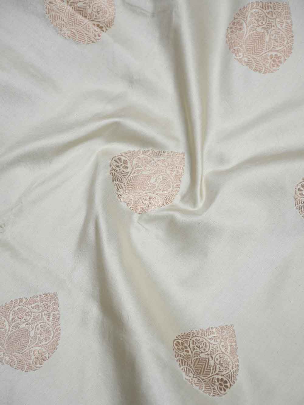 Cream Boota Katan Silk Handloom Banarasi Saree - Sacred Weaves