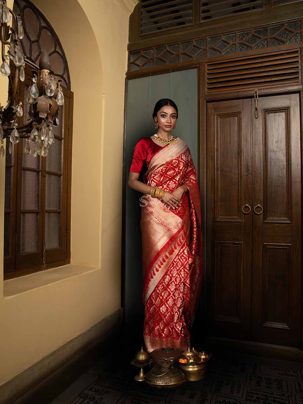 Red Meenakari Uppada Katan Silk Handloom Banarasi Saree - Sacred Weaves