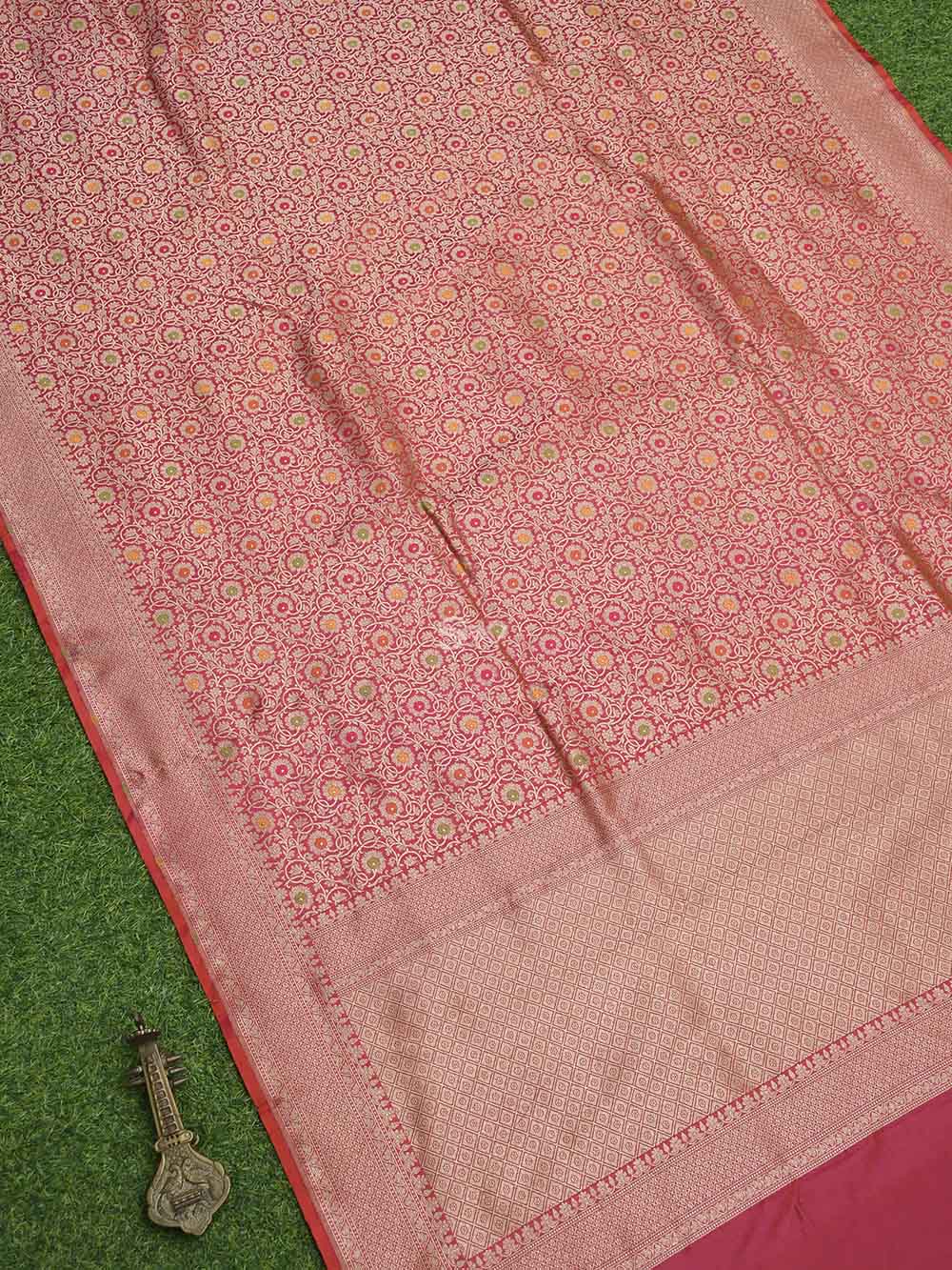 Pink Orange Katan Silk Brocade Handloom Banarasi Saree - Sacred Weaves