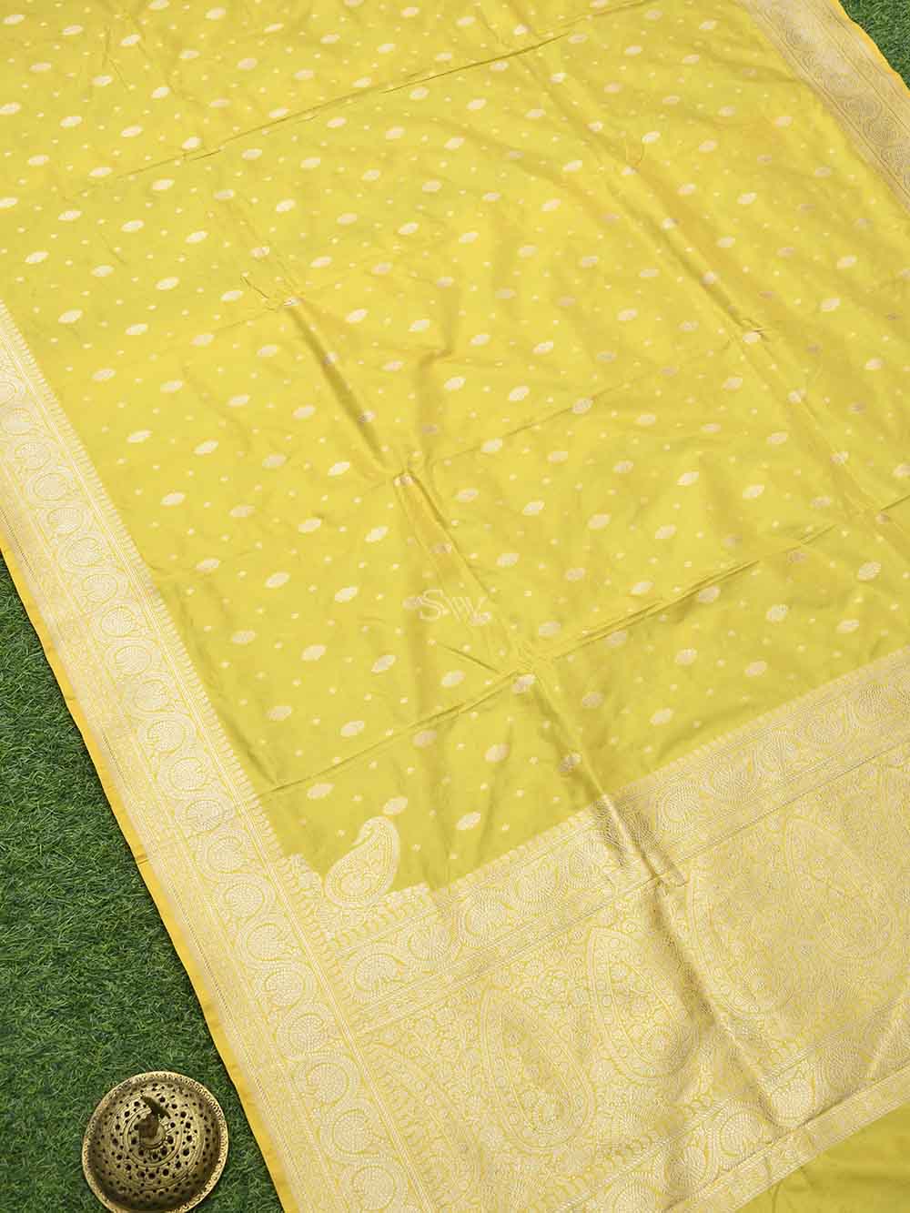 Yellow Konia Katan Silk Handloom Banarasi Saree - Sacred Weaves