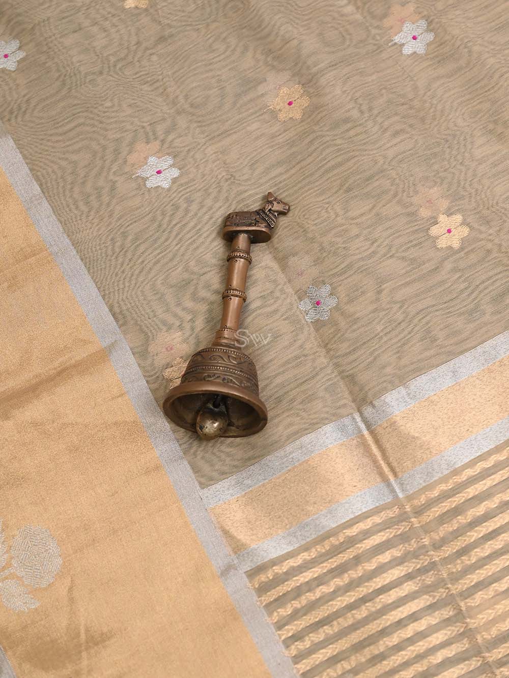 Beige Booti Chanderi Silk Handloom Banarasi Saree - Sacred Weaves