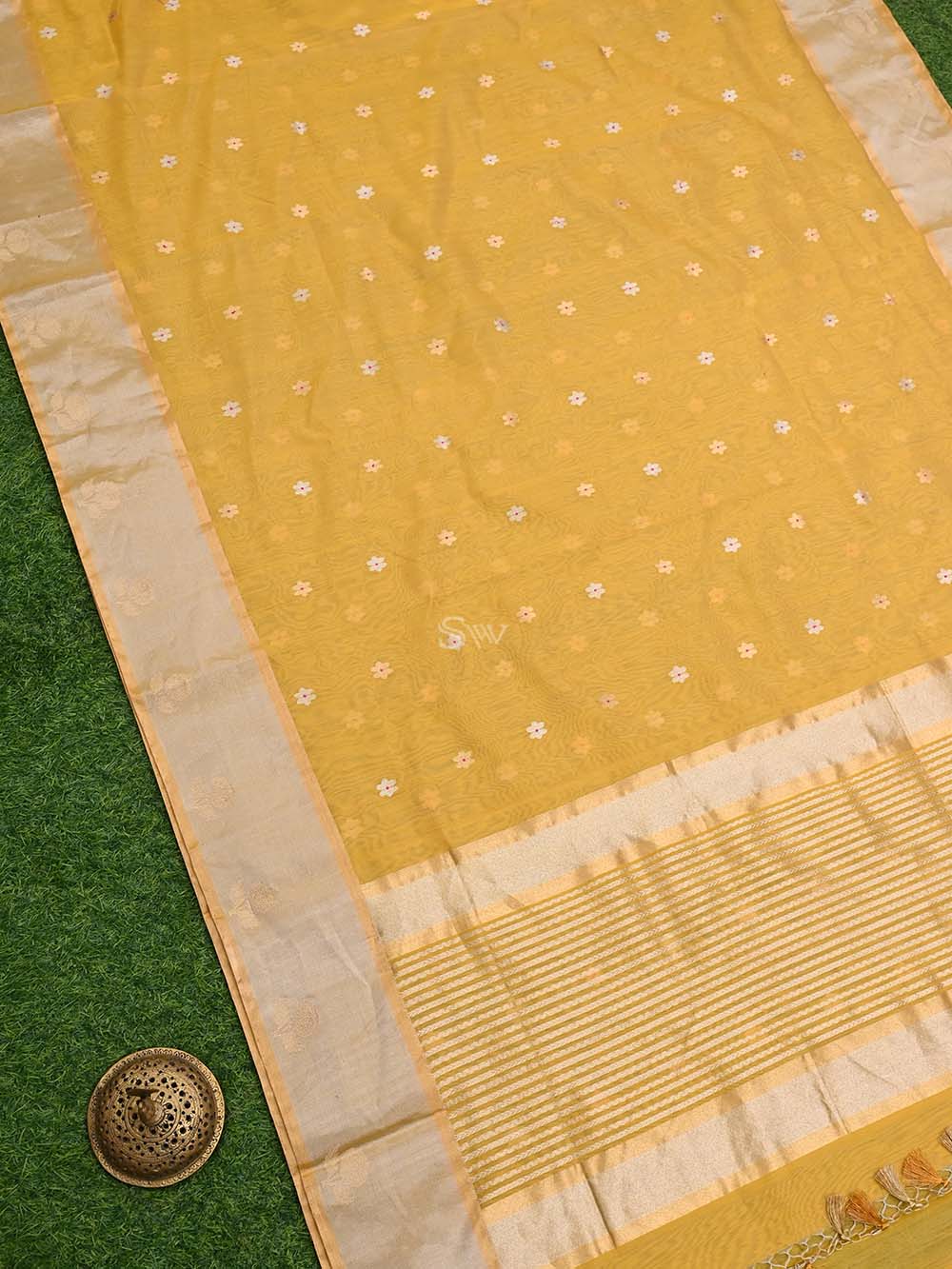Yellow Booti Chanderi Silk Handloom Banarasi Saree - Sacred Weaves