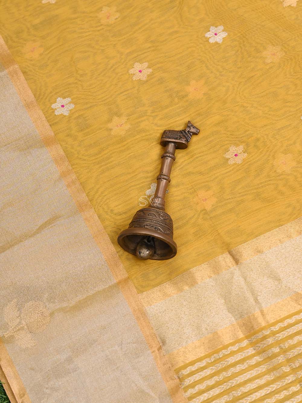 Yellow Booti Chanderi Silk Handloom Banarasi Saree - Sacred Weaves