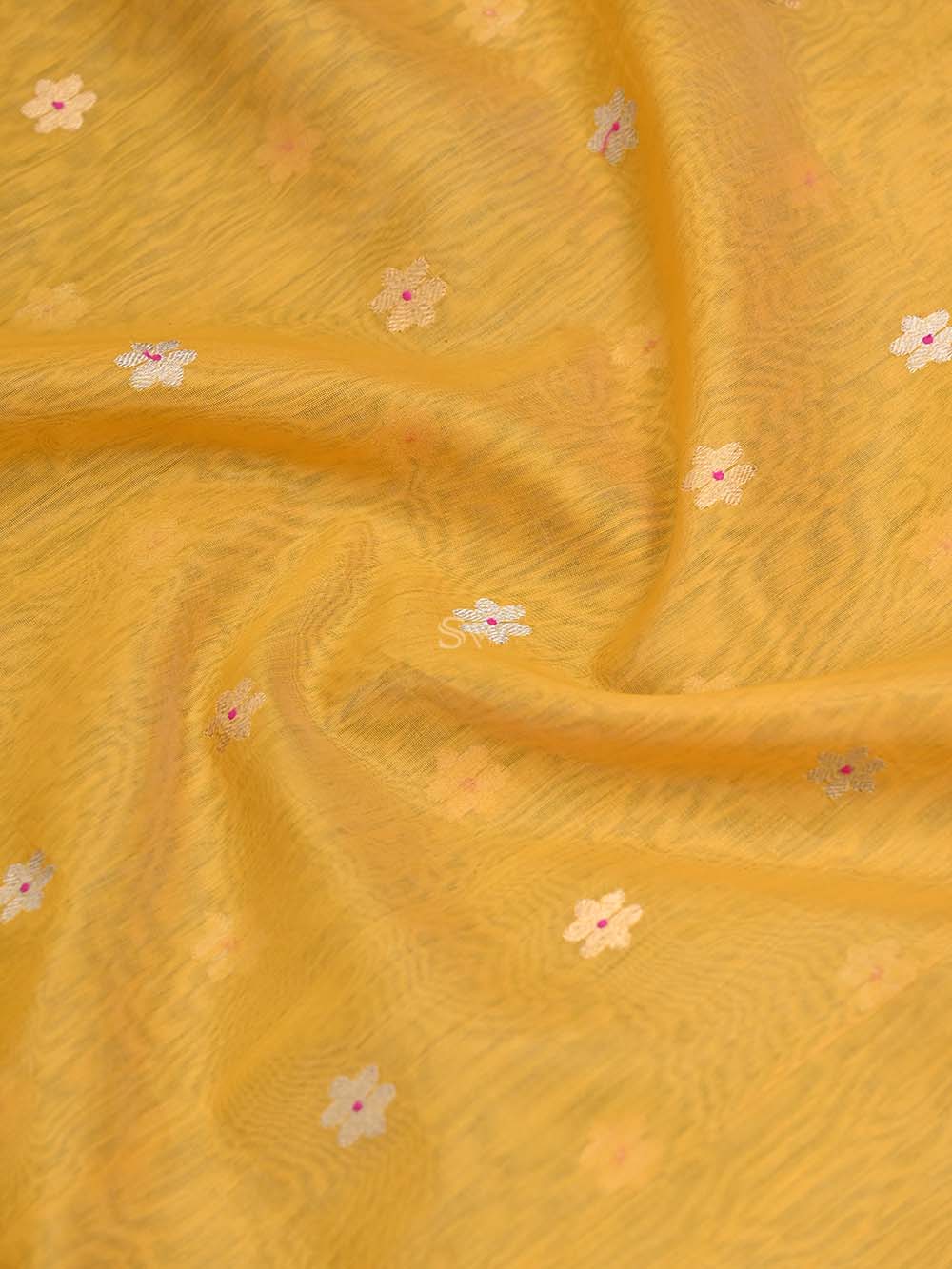 Yellow Booti Chanderi Silk Handloom Banarasi Saree - Sacred Weaves