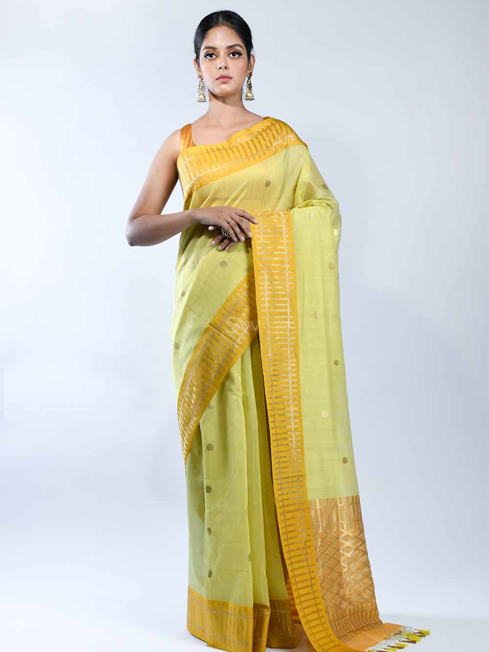 Lime Yellow Chanderi Silk Handloom Banarasi Saree - Sacred Weaves