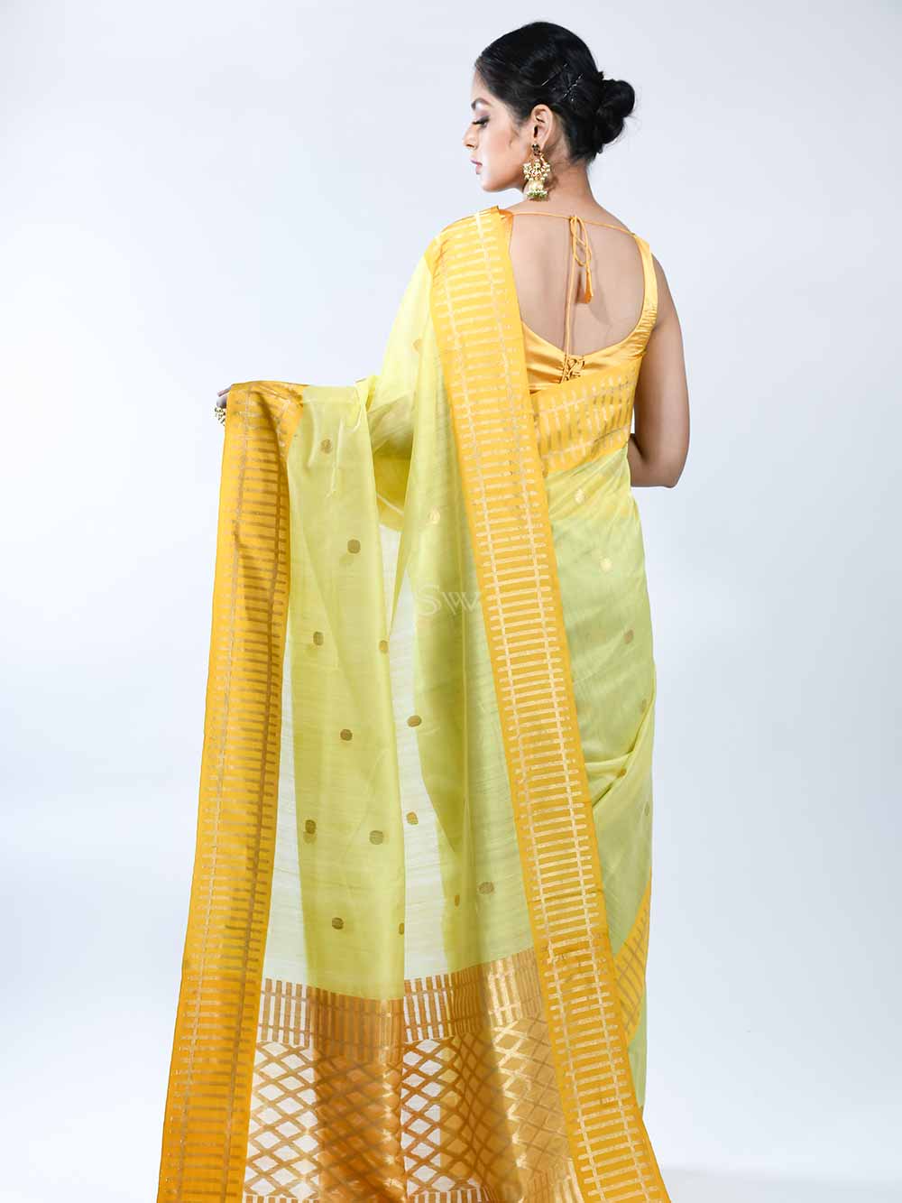 Lime Yellow Chanderi Silk Handloom Banarasi Saree - Sacred Weaves