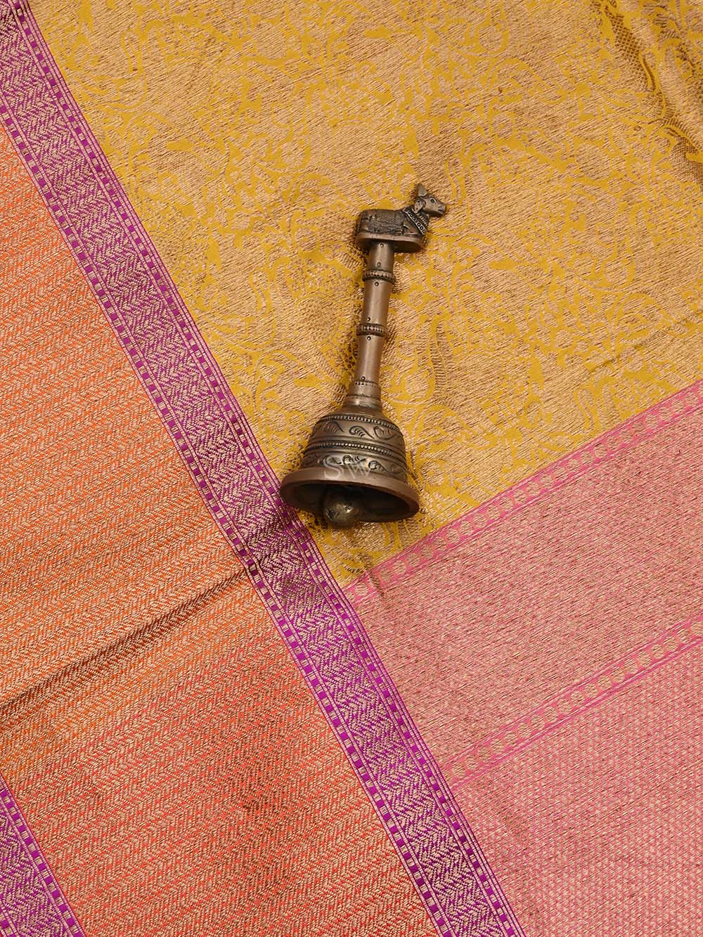 Yellow Katan Silk Shikargah Handloom Banarasi Saree - Sacred Weaves