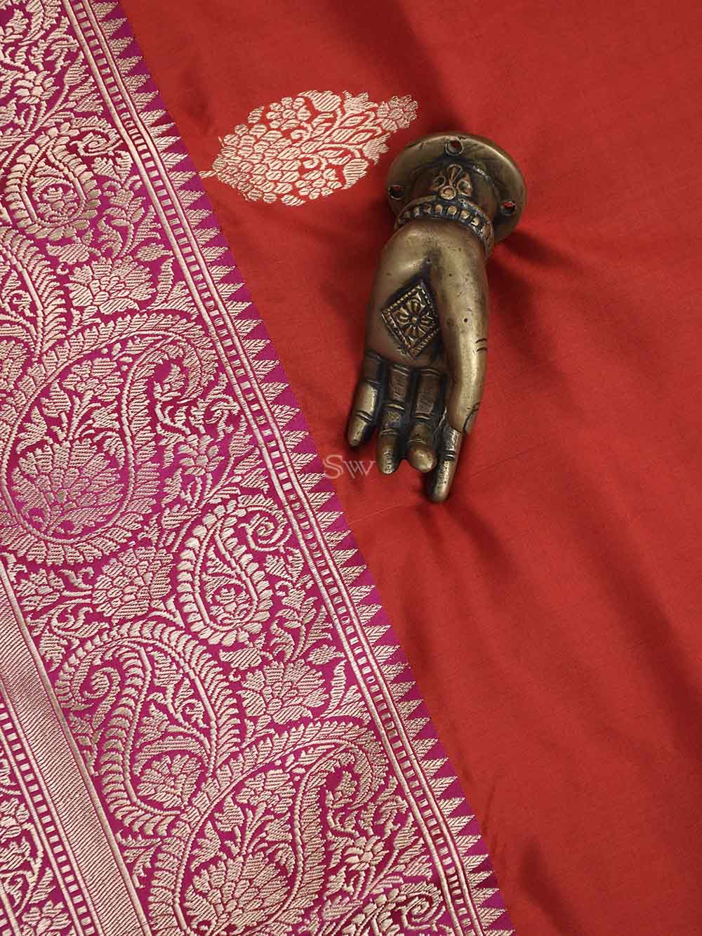 Red Boota Katan Silk Handloom Banarasi Saree - Sacred Weaves