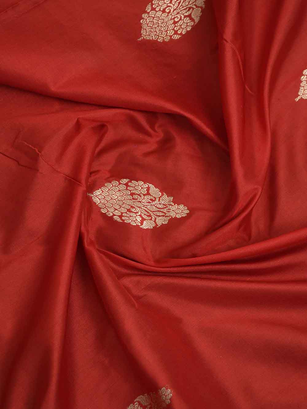 Red Boota Katan Silk Handloom Banarasi Saree - Sacred Weaves