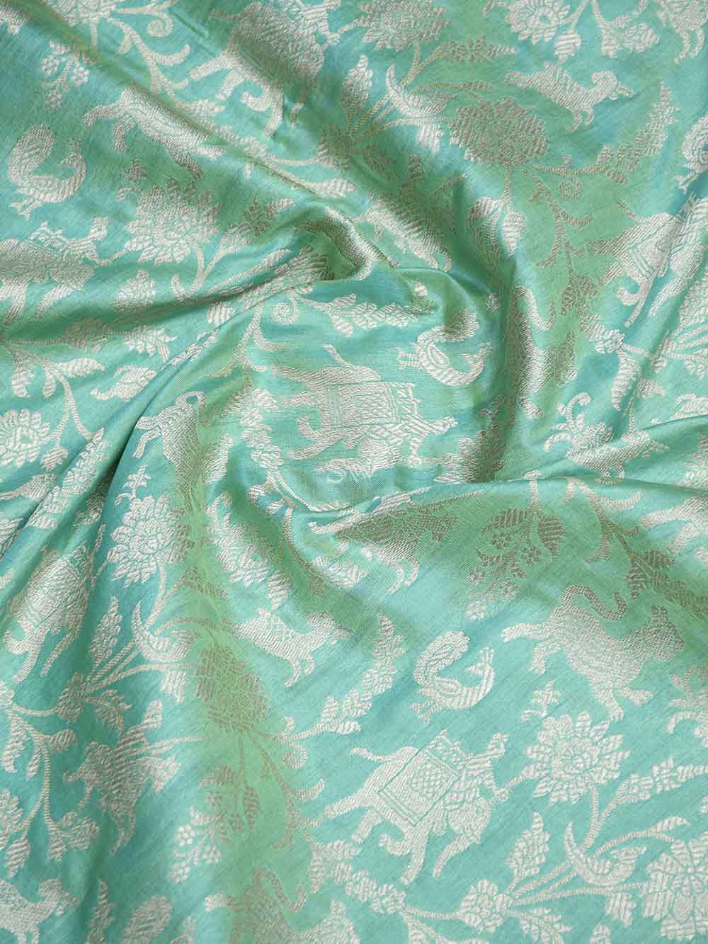 Sea Green Shikargah Katan Silk Handloom Banarasi Saree - Sacred Weaves