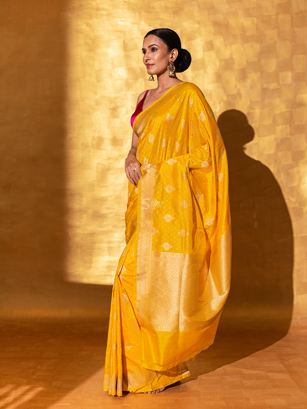 Yellow Uppada Katan Silk Handloom Banarasi Saree - Sacred Weaves