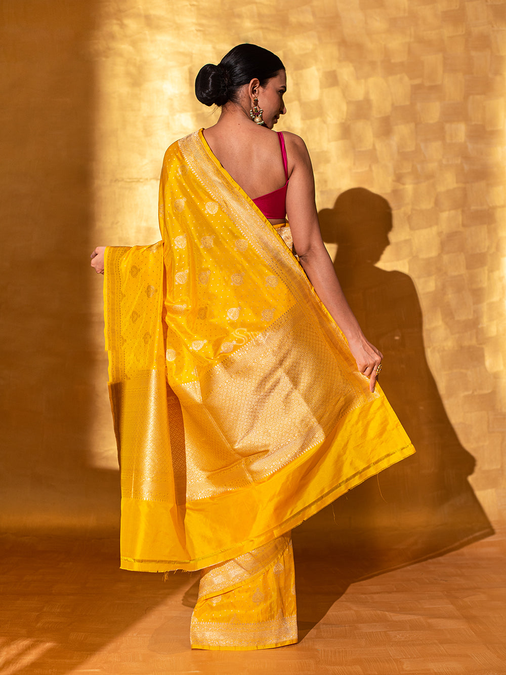 Yellow Uppada Katan Silk Handloom Banarasi Saree - Sacred Weaves