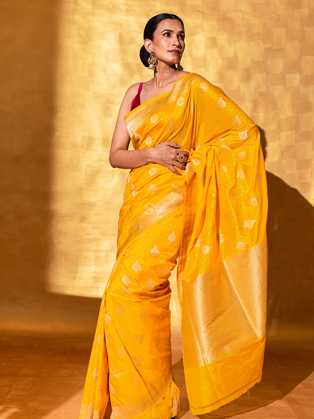 Yellow Uppada Katan Silk Handloom Banarasi Saree - Sacred Weaves