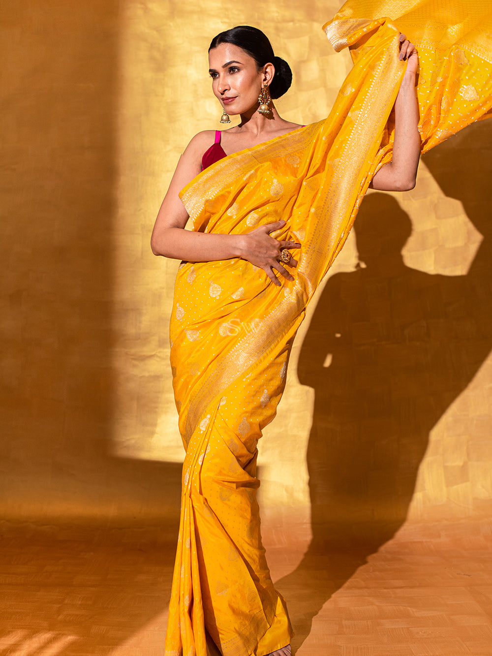 Yellow Uppada Katan Silk Handloom Banarasi Saree - Sacred Weaves