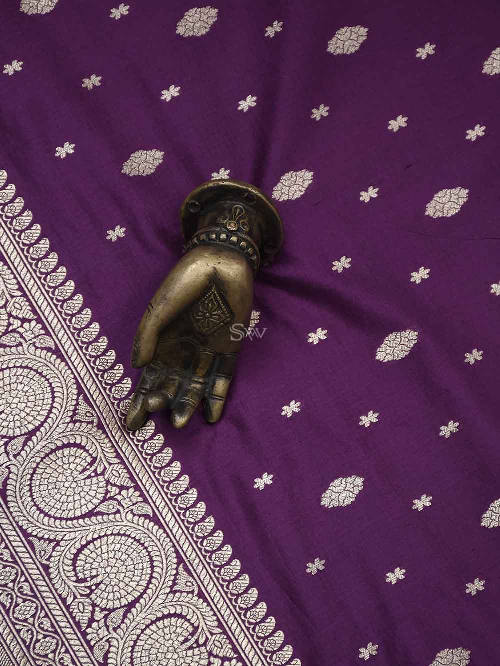 Wine Konia Katan Silk Handloom Banarasi Saree - Sacred Weaves
