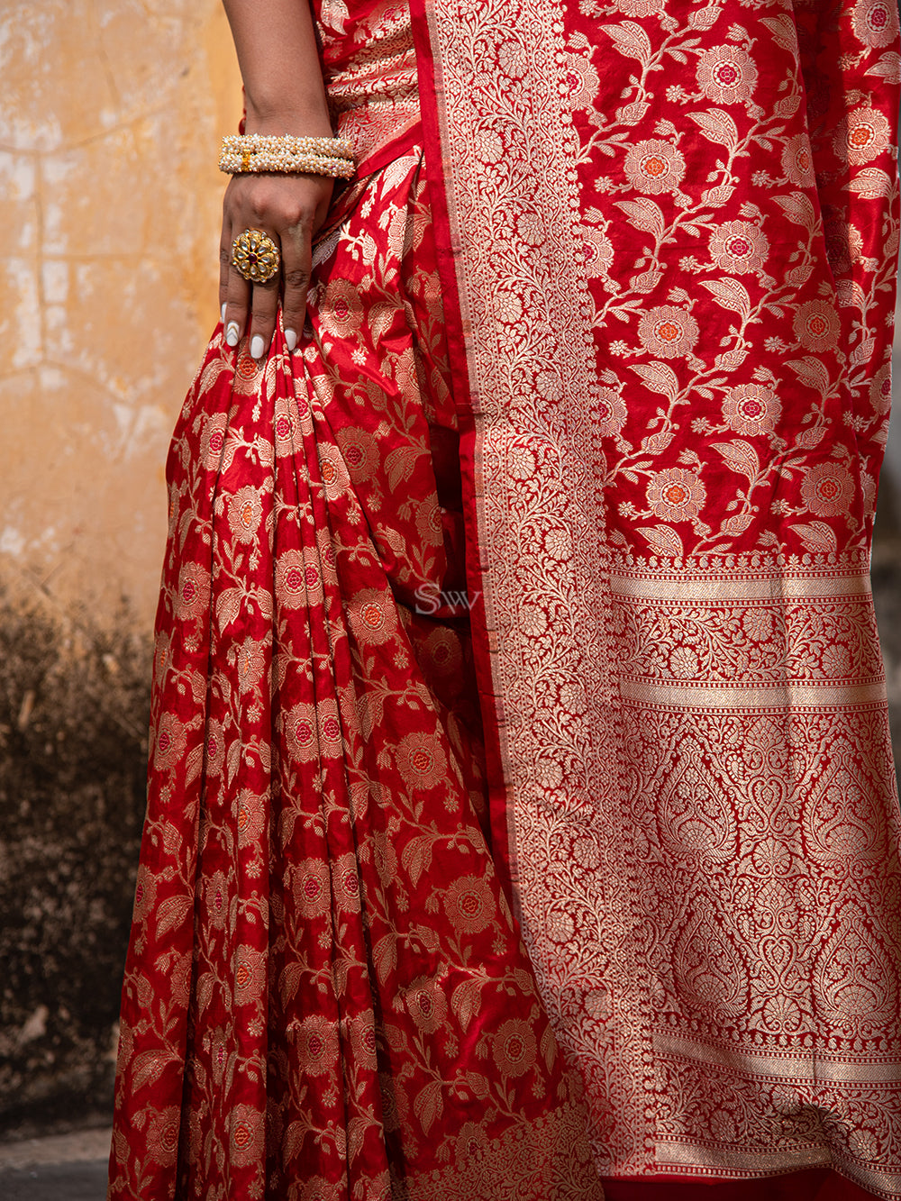 Red Meenakari Uppada Katan Silk Handloom Banarasi Saree - Sacred Weaves