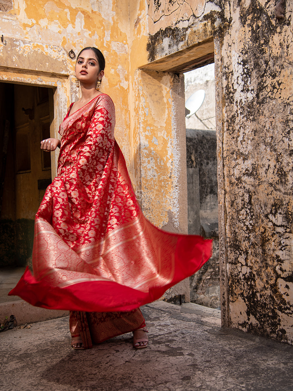 Red Meenakari Uppada Katan Silk Handloom Banarasi Saree - Sacred Weaves