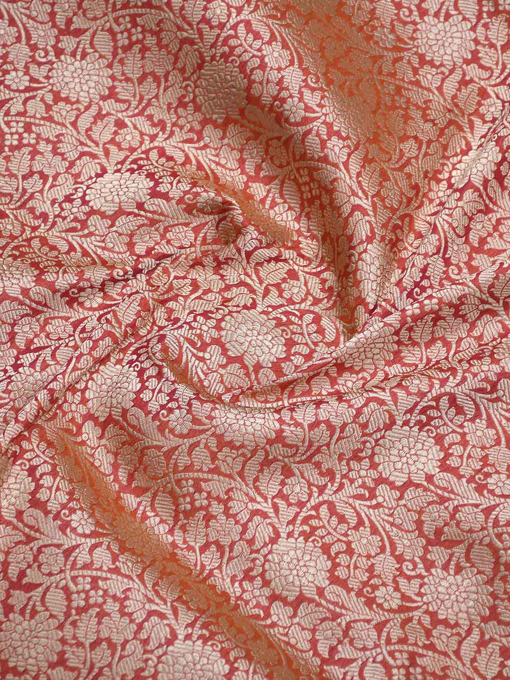 Orange Pink Katan Silk Brocade Handloom Banarasi Saree - Sacred Weaves