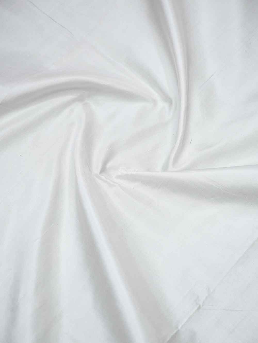 White Plain Katan Silk Handloom Banarasi Saree - Sacred Weaves