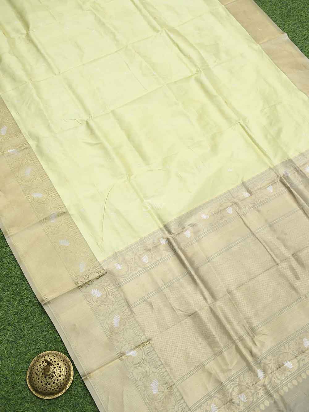 Yellow Booti Katan Silk Handloom Banarasi Saree - Sacred Weaves