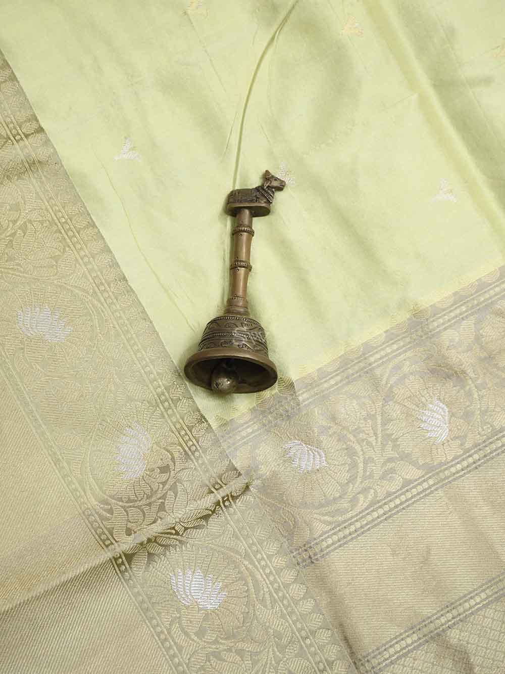 Yellow Booti Katan Silk Handloom Banarasi Saree - Sacred Weaves