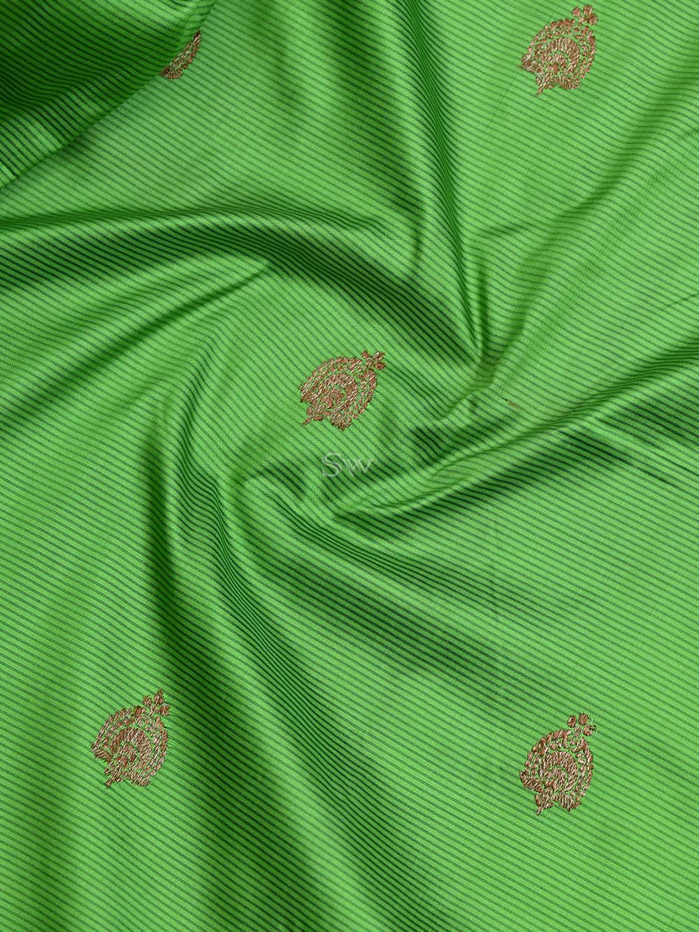 Parrot Green Booti Katan Silk Handloom Banarasi Saree - Sacred Weaves
