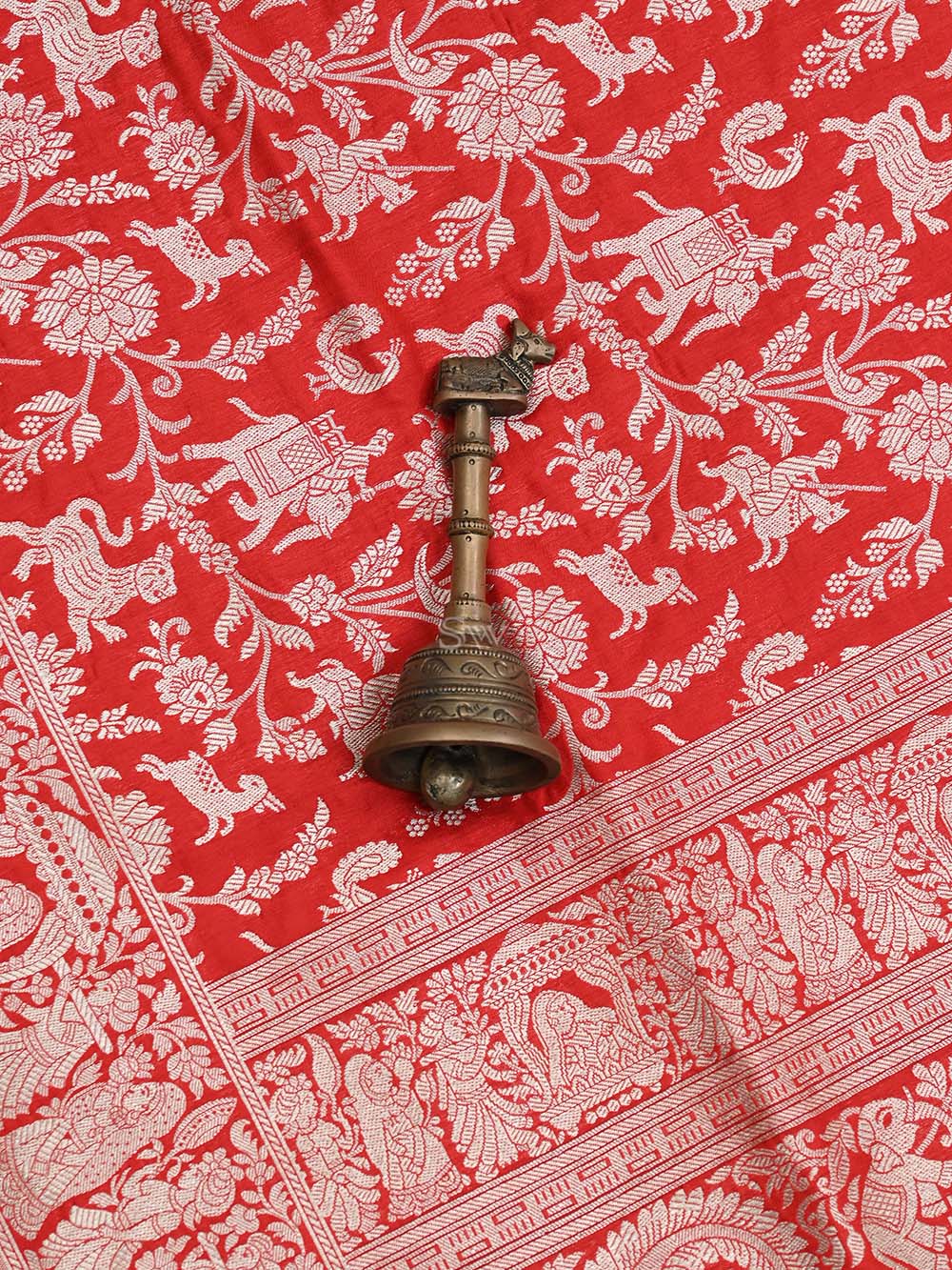 Red Shikargah Katan Silk Handloom Banarasi Saree - Sacred Weaves
