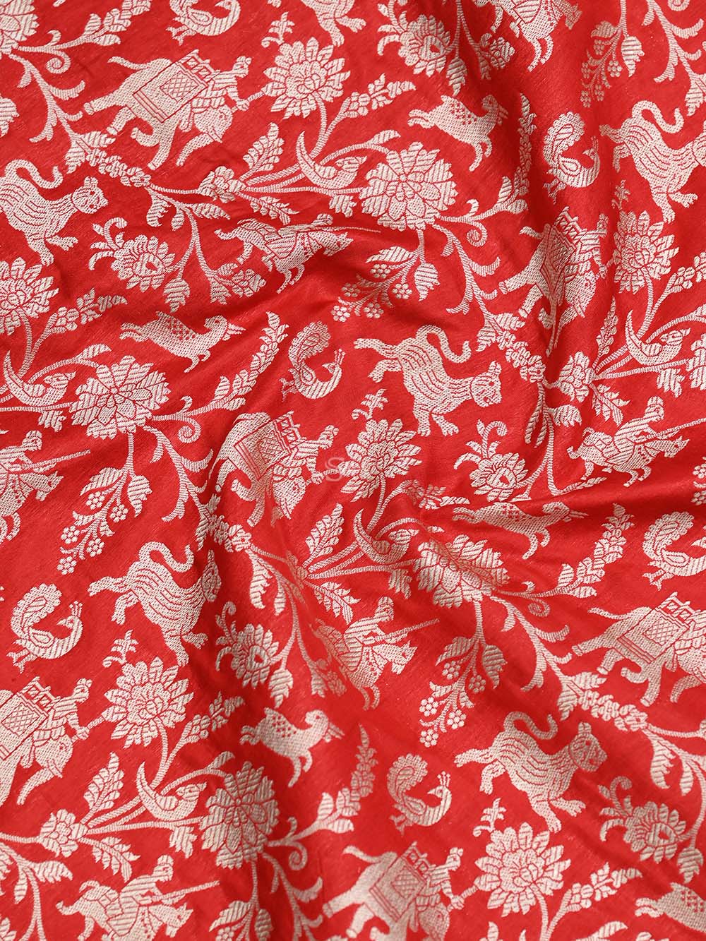 Red Shikargah Katan Silk Handloom Banarasi Saree - Sacred Weaves