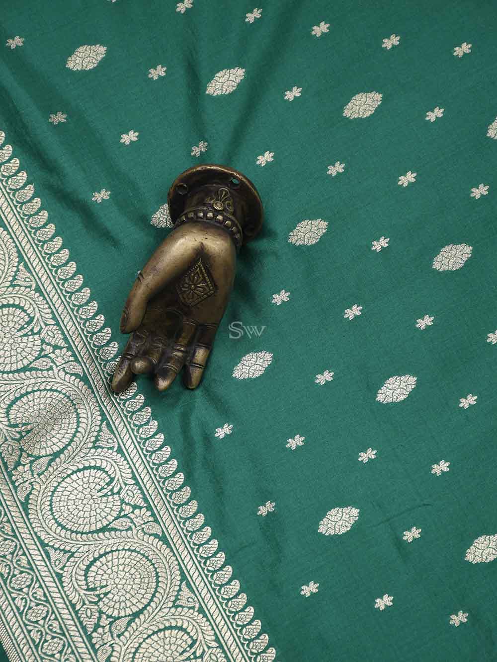 Green Konia Katan Silk Handloom Banarasi Saree - Sacred Weaves