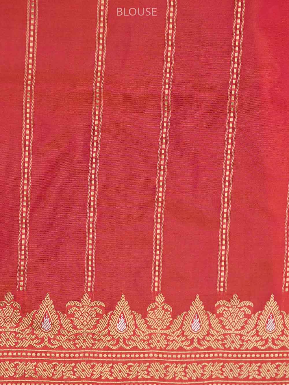 Pink Red Stripe Katan Silk Handloom Banarasi Saree - Sacred Weaves