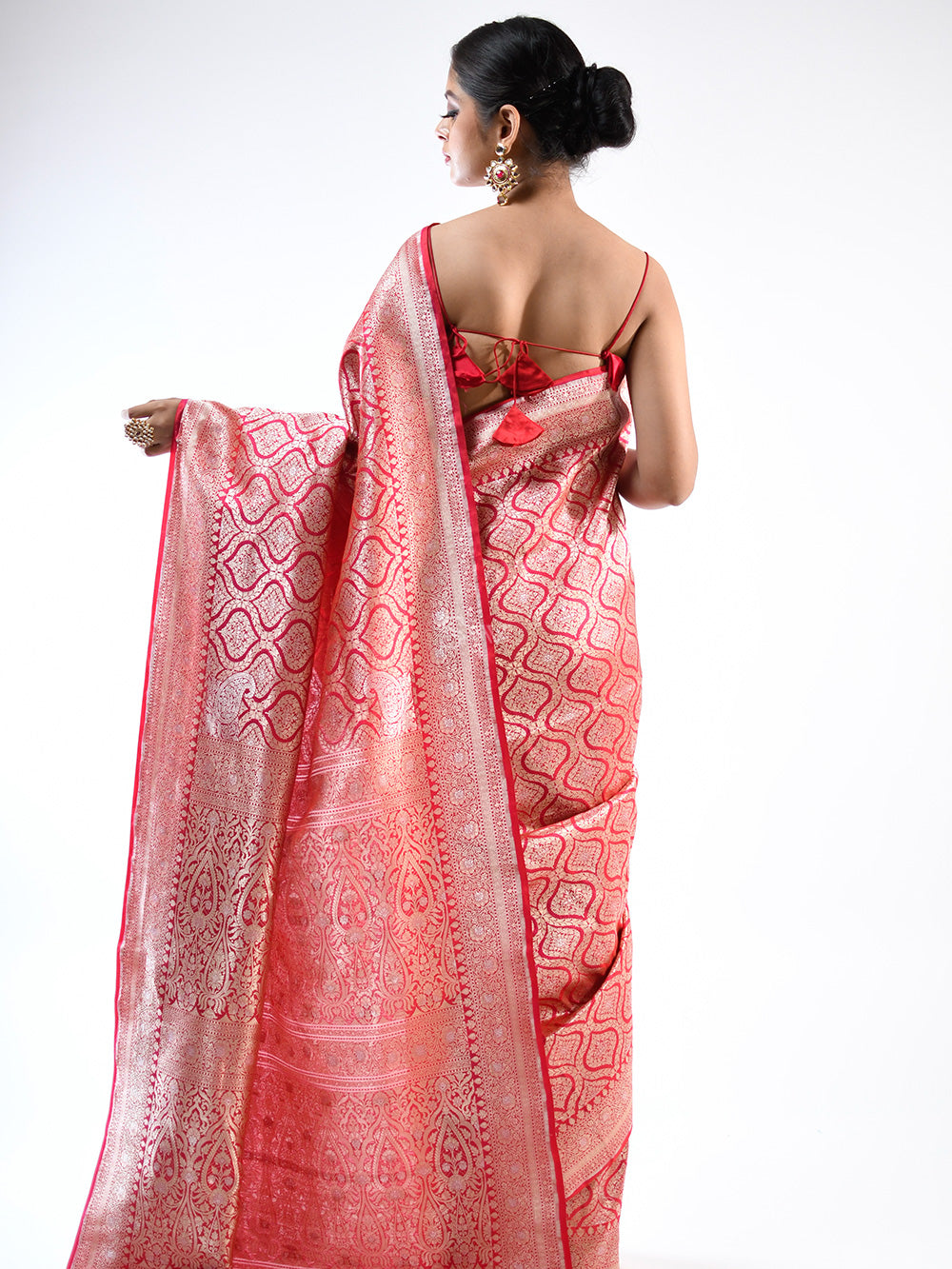 Red Pink Brocade Katan Silk Handloom Banarasi Saree - Sacred Weaves