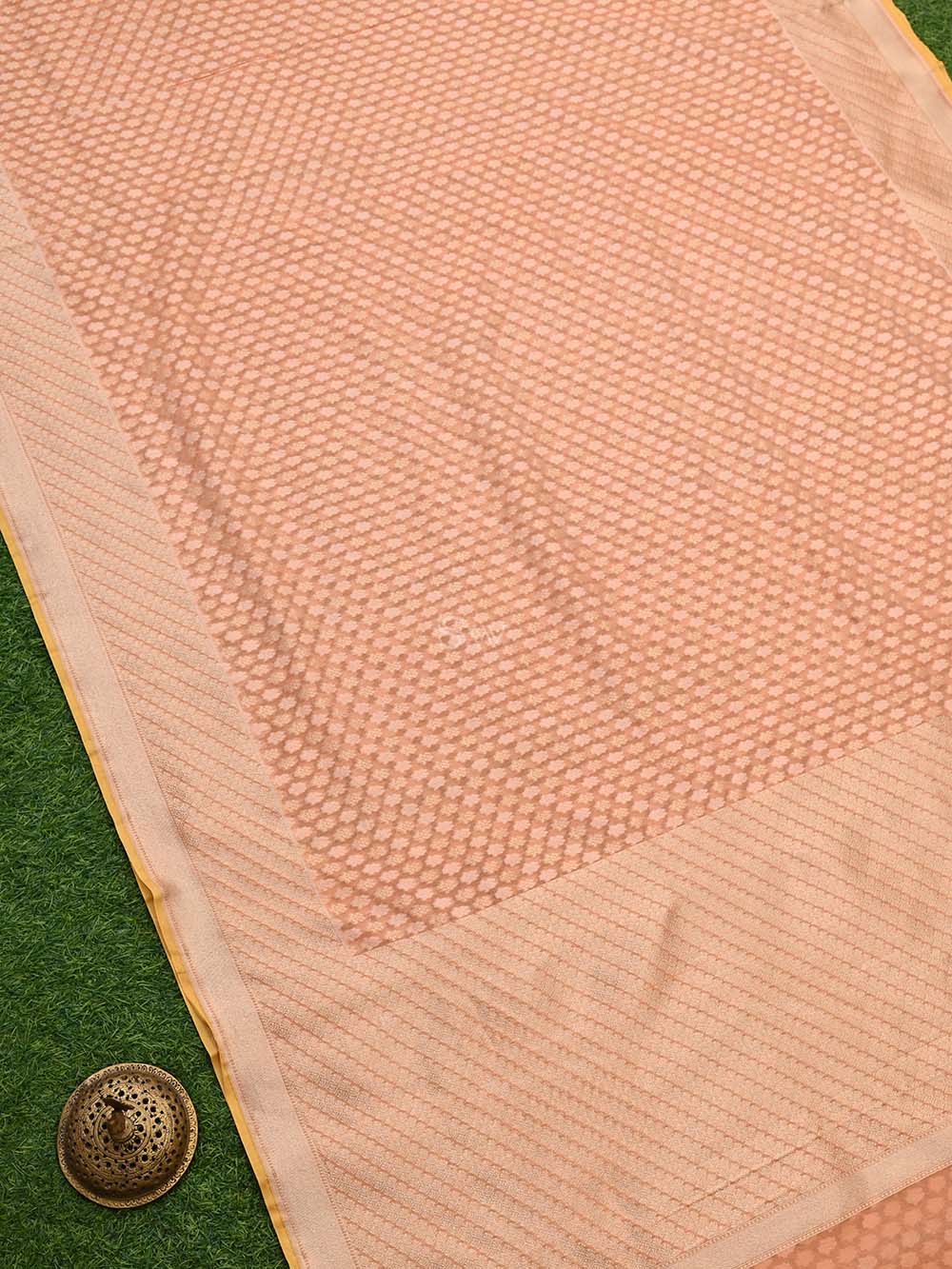 Peach Booti Cotton Silk Handloom Banarasi Saree - Sacred Weaves