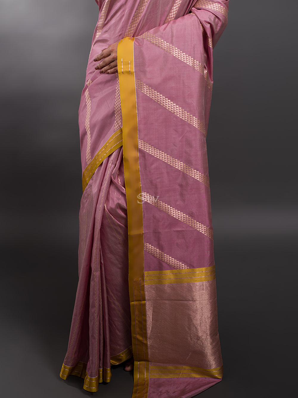 Pastel Pink Stripe Katan Silk Handloom Banarasi Saree - Sacred Weaves