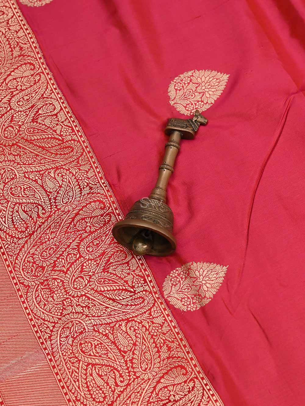 Pink Red Boota Katan Silk Handloom Banarasi Saree - Sacred Weaves