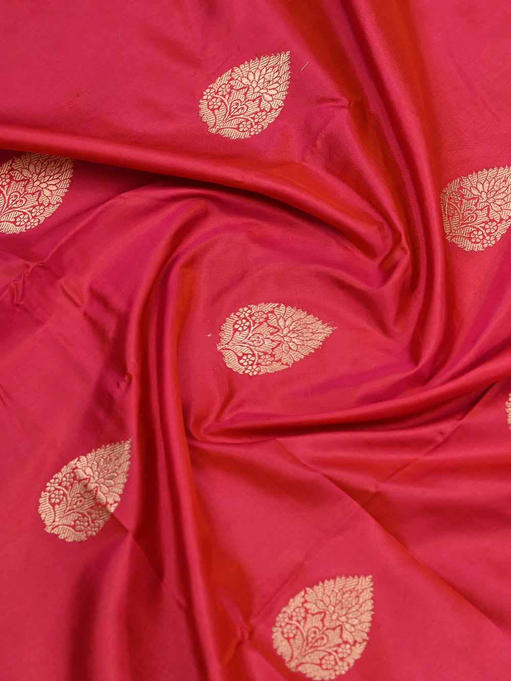 Pink Red Boota Katan Silk Handloom Banarasi Saree - Sacred Weaves