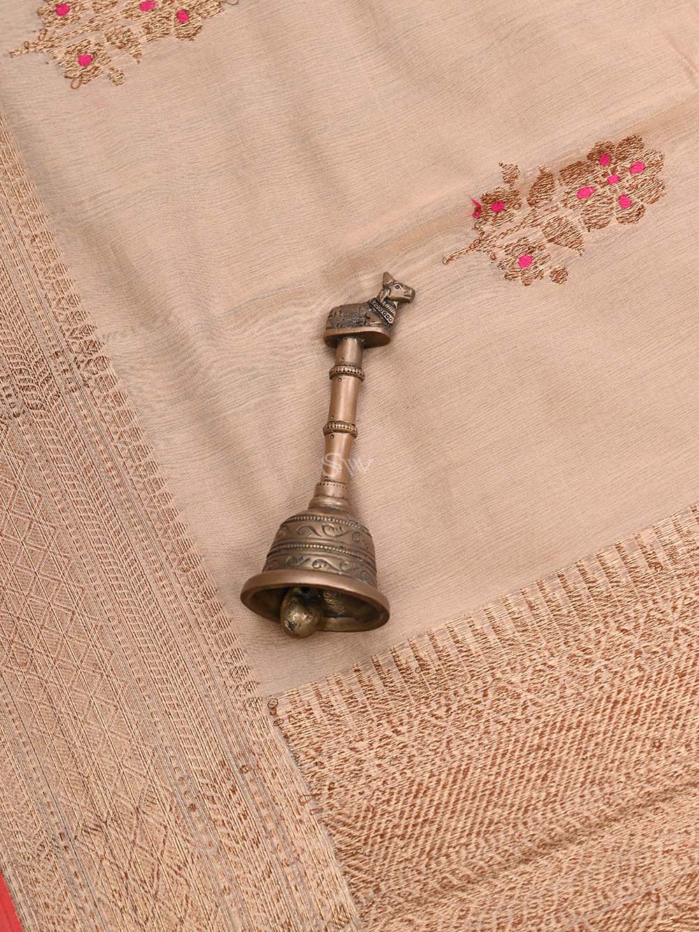 Beige Boota Chanderi Silk Handloom Banarasi Saree - Sacred Weaves