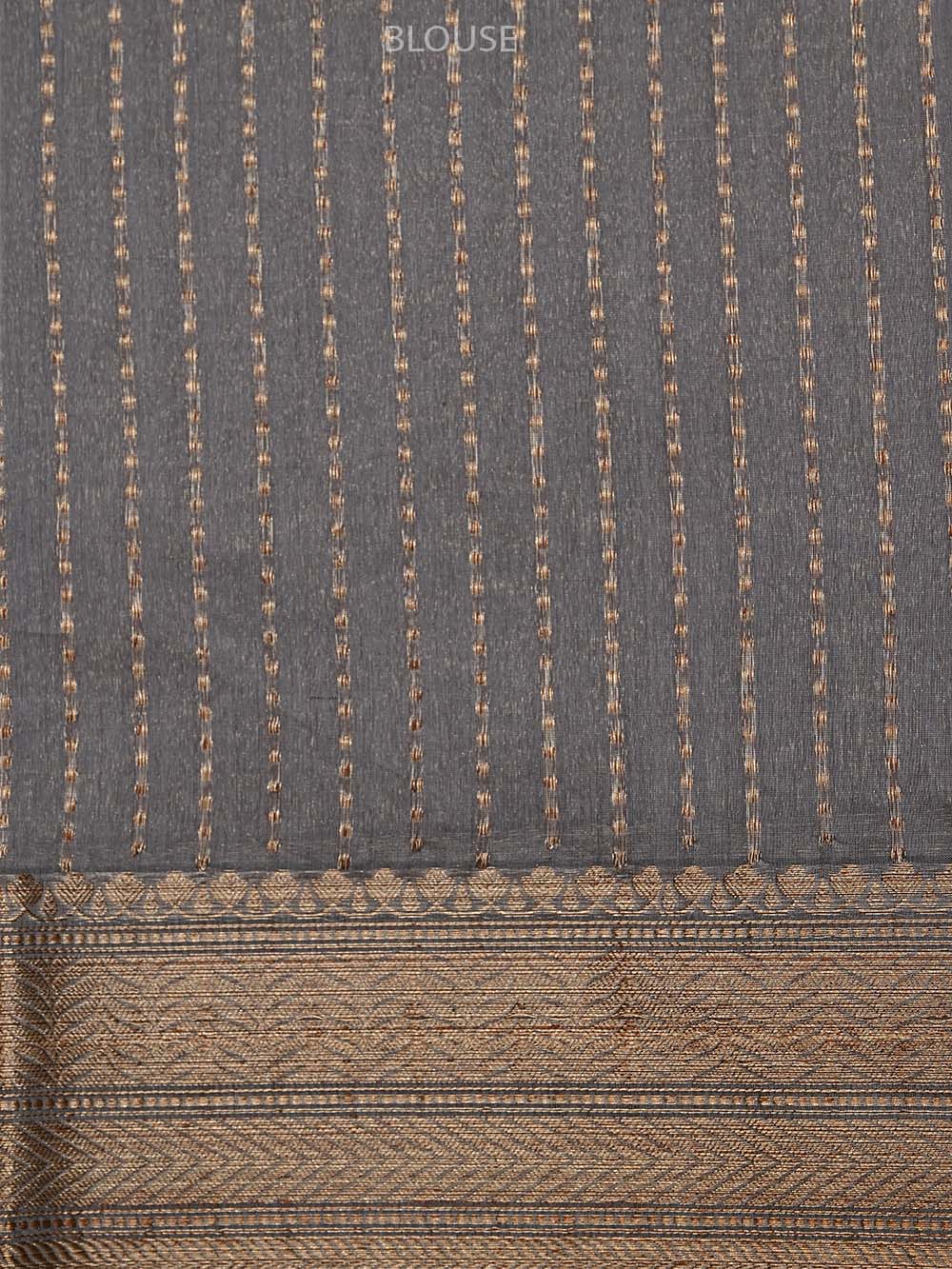 Dark Grey Boota Chanderi Silk Handloom Banarasi Saree - Sacred Weaves