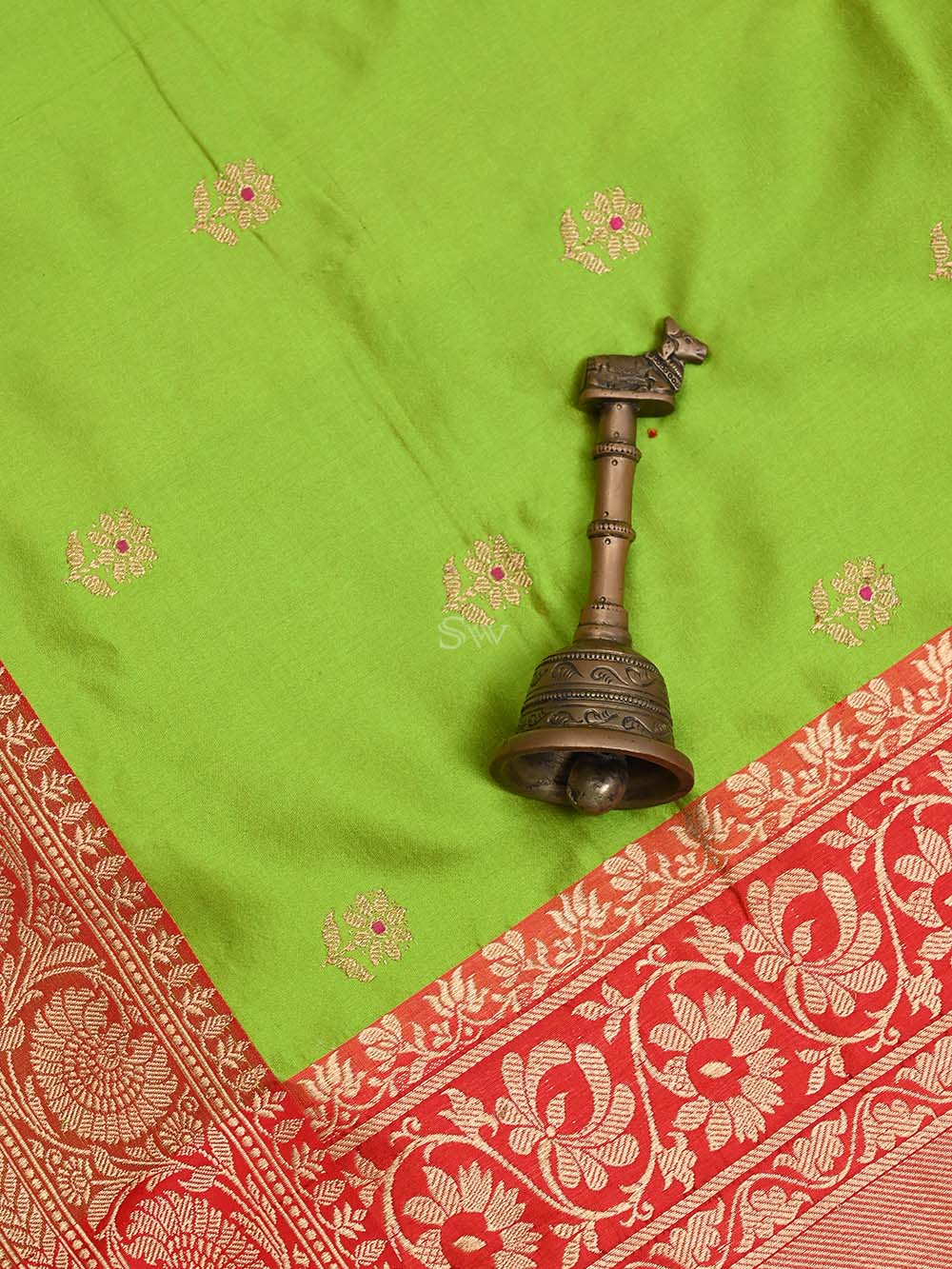 Green Booti Meenakari Katan Silk Handloom Banarasi Saree - Sacred Weaves