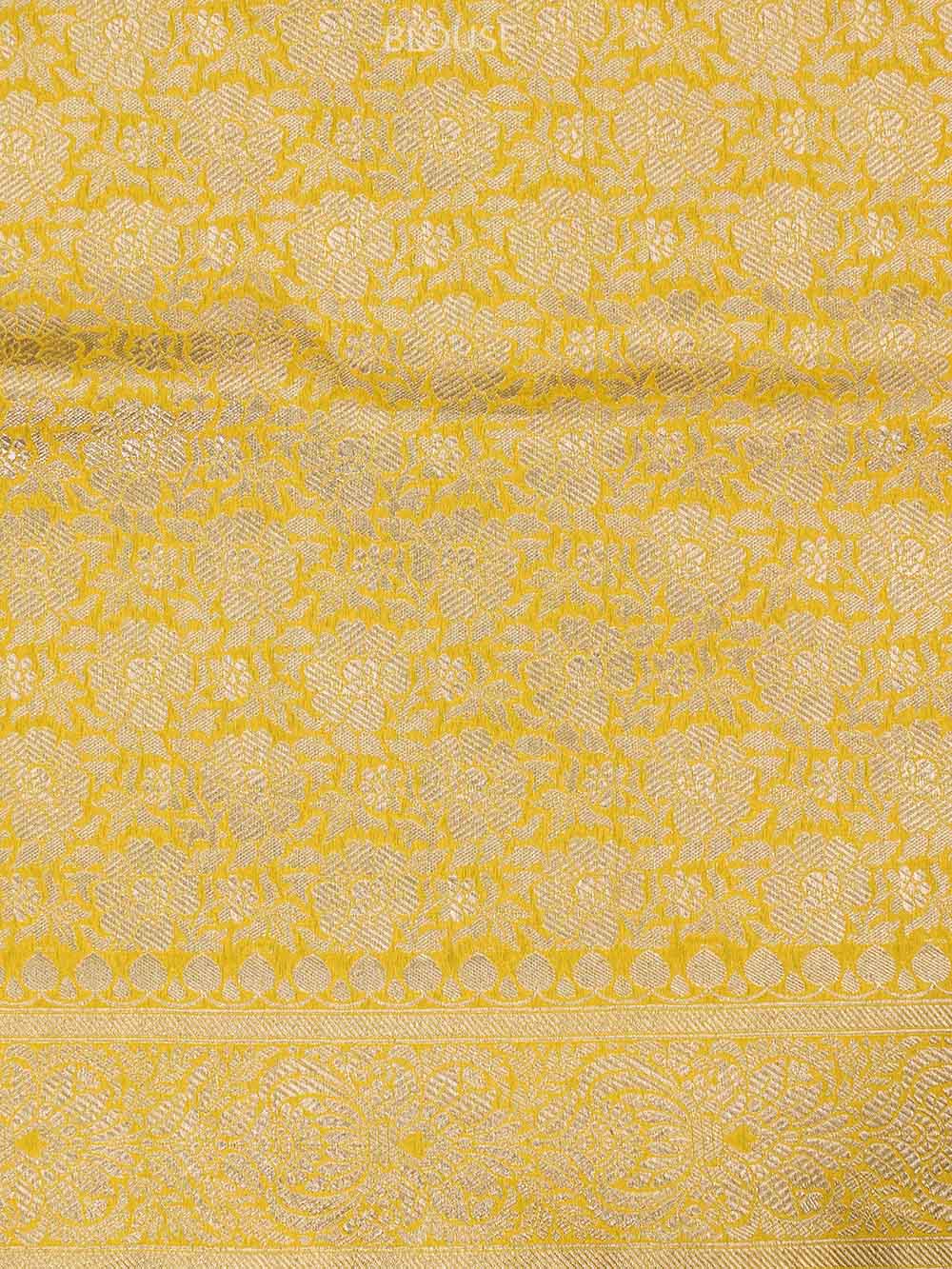 Yellow Meenakari Uppada Katan Silk Handloom Banarasi Saree - Sacred Weaves