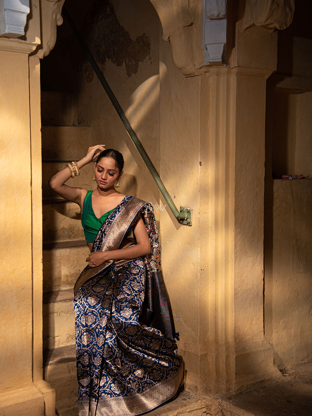Blue Meenakari Uppada Katan Silk Handloom Banarasi Saree - Sacred Weaves