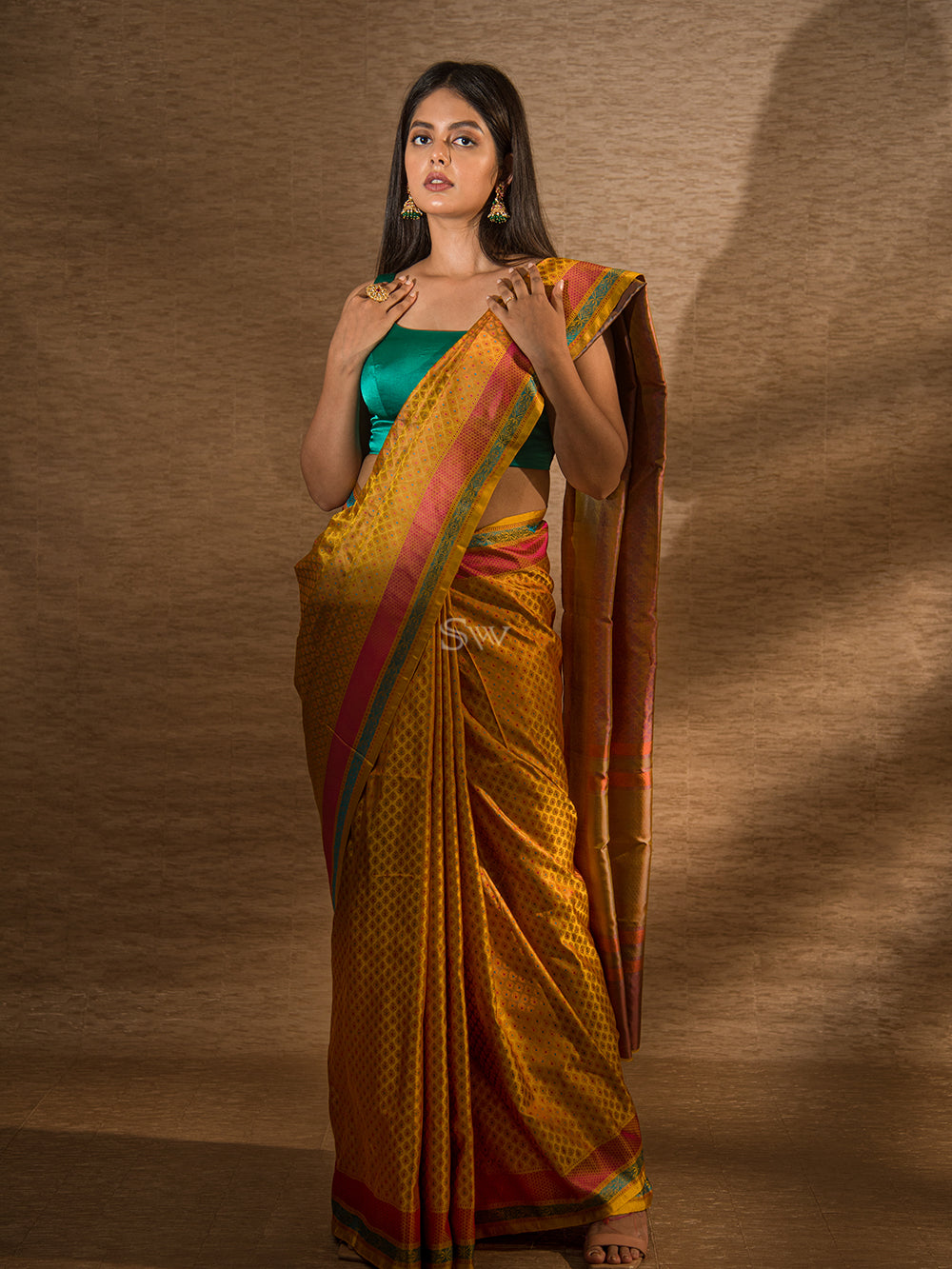 Mustard Tanchoi Silk Handloom Banarasi Saree - Sacred Weaves