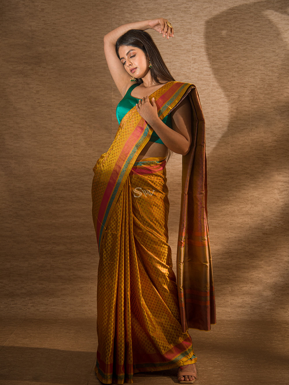 Mustard Tanchoi Silk Handloom Banarasi Saree - Sacred Weaves