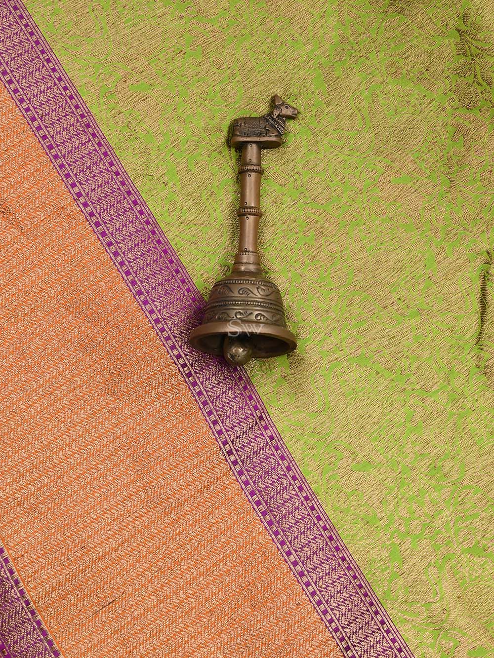 Parrot Green Katan Silk Shikargah Handloom Banarasi Saree - Sacred Weaves