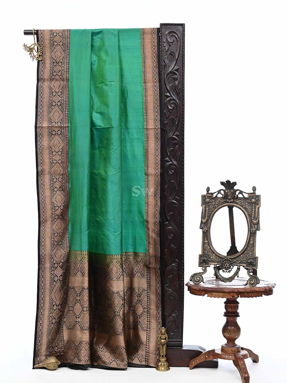 Green Katan Silk Handloom Banarasi Saree - Sacred Weaves